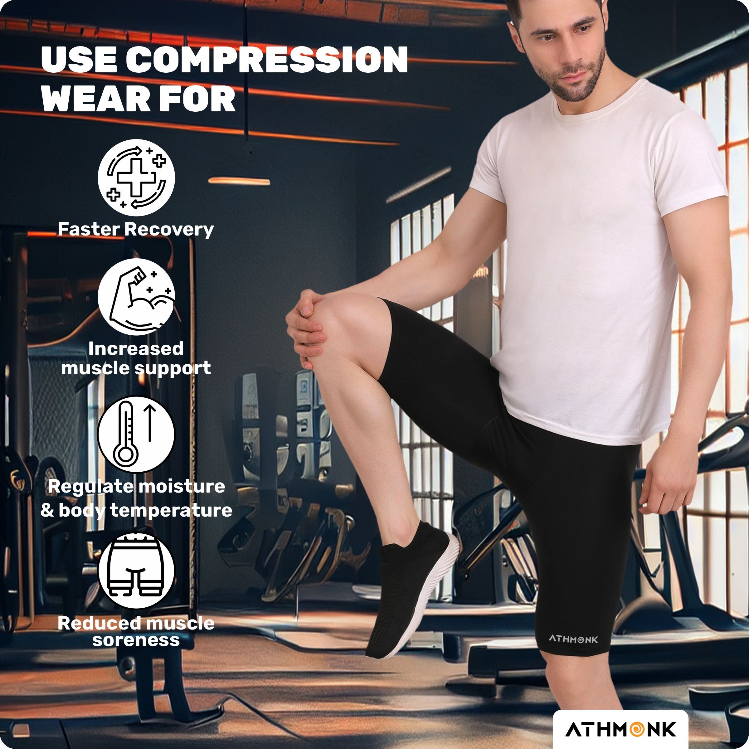 Athmonk 4-Way Lycra Compression Shorts for Men with Phone Pocket | Skin Fit, Non Padded | Cycling Running Workout Gym Cricket Football Sports | Recovery Muscle Support Quick Dry Anti-Chafe