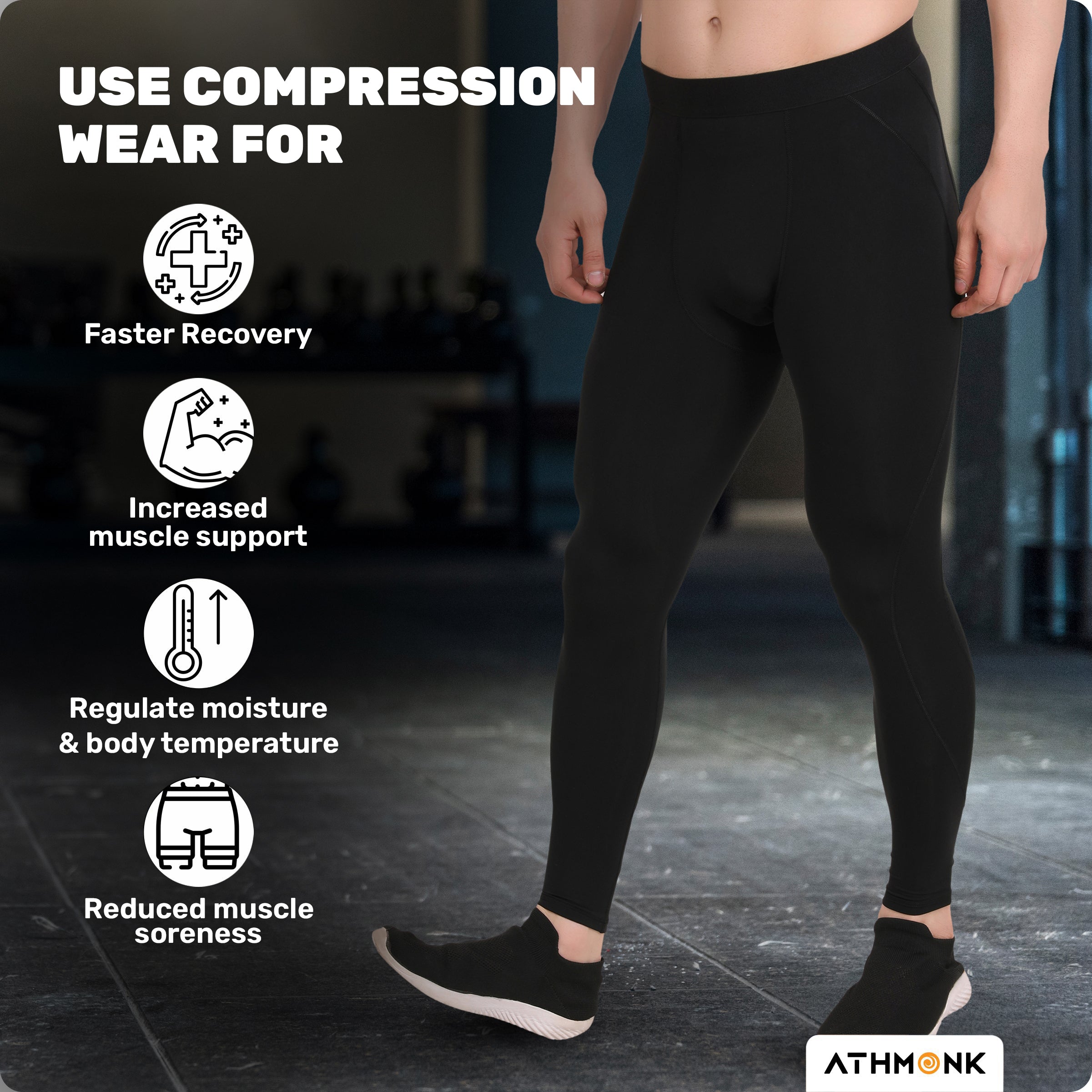 Athmonk Compression Nylon Lycra Lower Leggings Tights Yoga Pants for Men