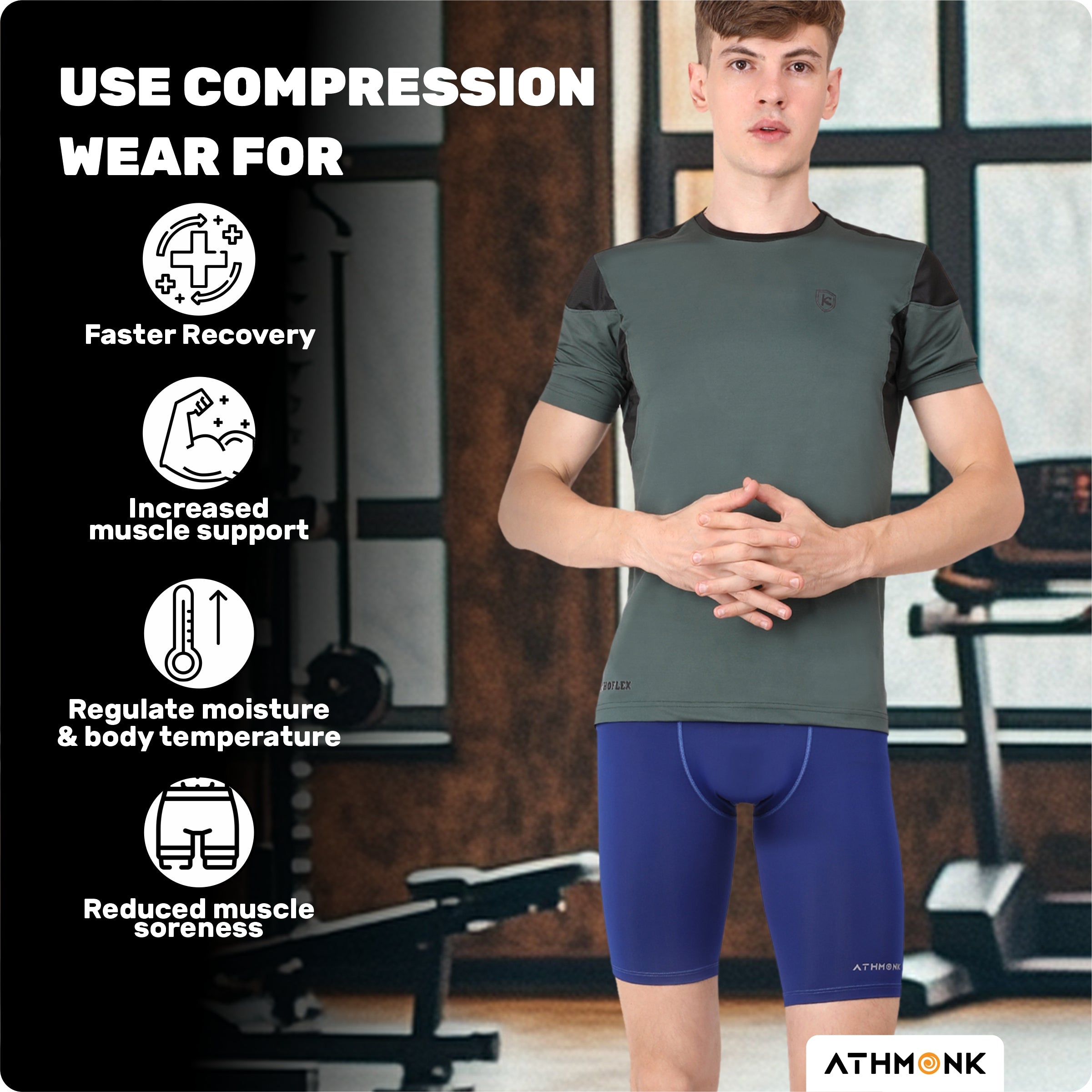 Athmonk 4-Way Lycra Compression Shorts for Men with Phone Pocket | Skin Fit, Non Padded | Cycling Running Workout Gym Cricket Football Sports | Recovery Muscle Support Quick Dry Anti-Chafe