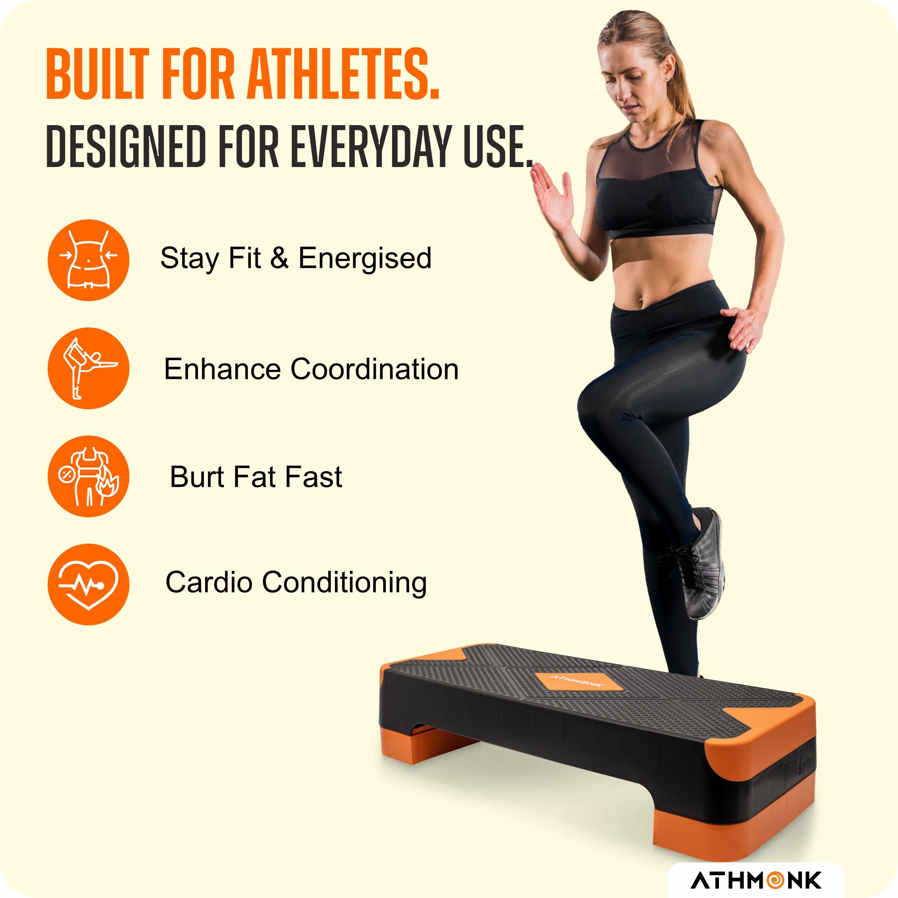 Athmonk Adjustable Aerobic Stepper Ultimate equipment Gym Stepper for Home Workout Enhance Stability, Flexibility, Strength & home Cardio exercise Aerobics Stepper for Women and Men Health Athmonk