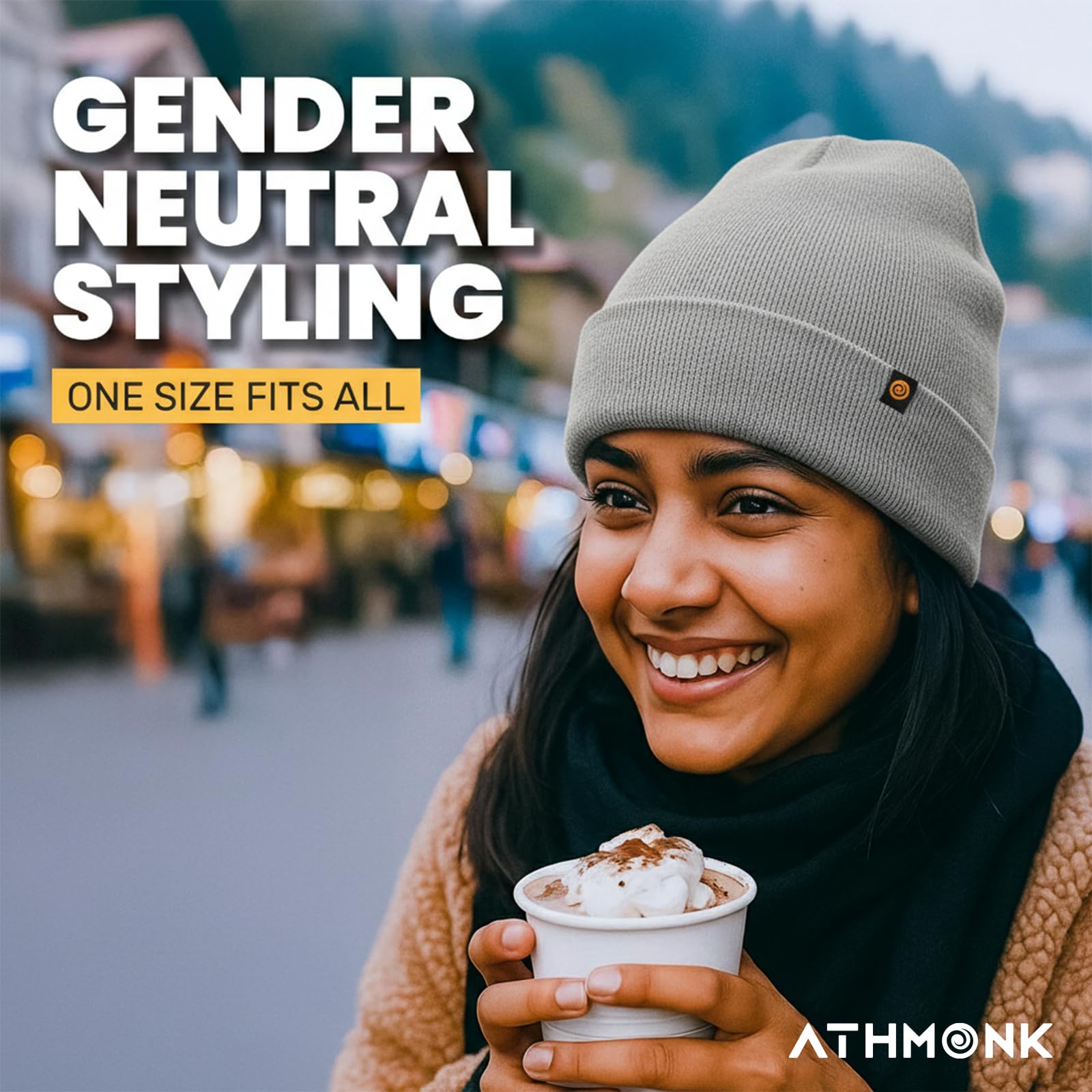 Athmonk Winter Woolen Beanie Cap for Men & Women | Warm Cuff Head Cap for Winters | Cold Weather Hat for Girls & Boys 100% Woollen Fabric Ultra Soft & Cozy | Garam Topi for Man