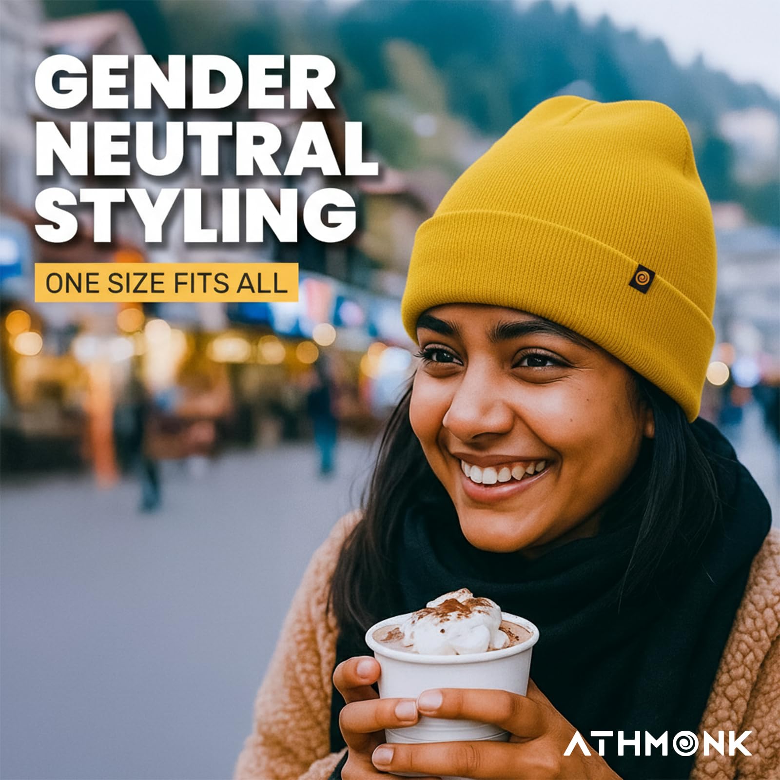 Athmonk Winter Woolen Beanie Cap for Men & Women | Warm Cuff Head Cap for Winters | Cold Weather Hat for Girls & Boys 100% Woollen Fabric Ultra Soft & Cozy | Garam Topi for Man