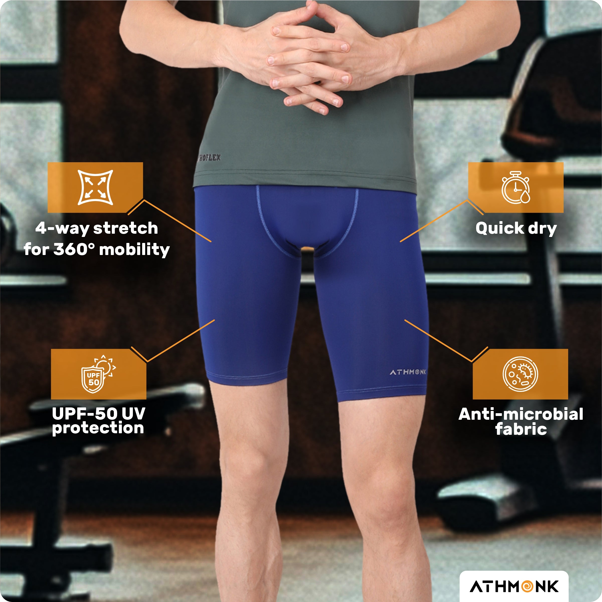 Athmonk 4-Way Lycra Compression Shorts for Men with Phone Pocket | Skin Fit, Non Padded | Cycling Running Workout Gym Cricket Football Sports | Recovery Muscle Support Quick Dry Anti-Chafe