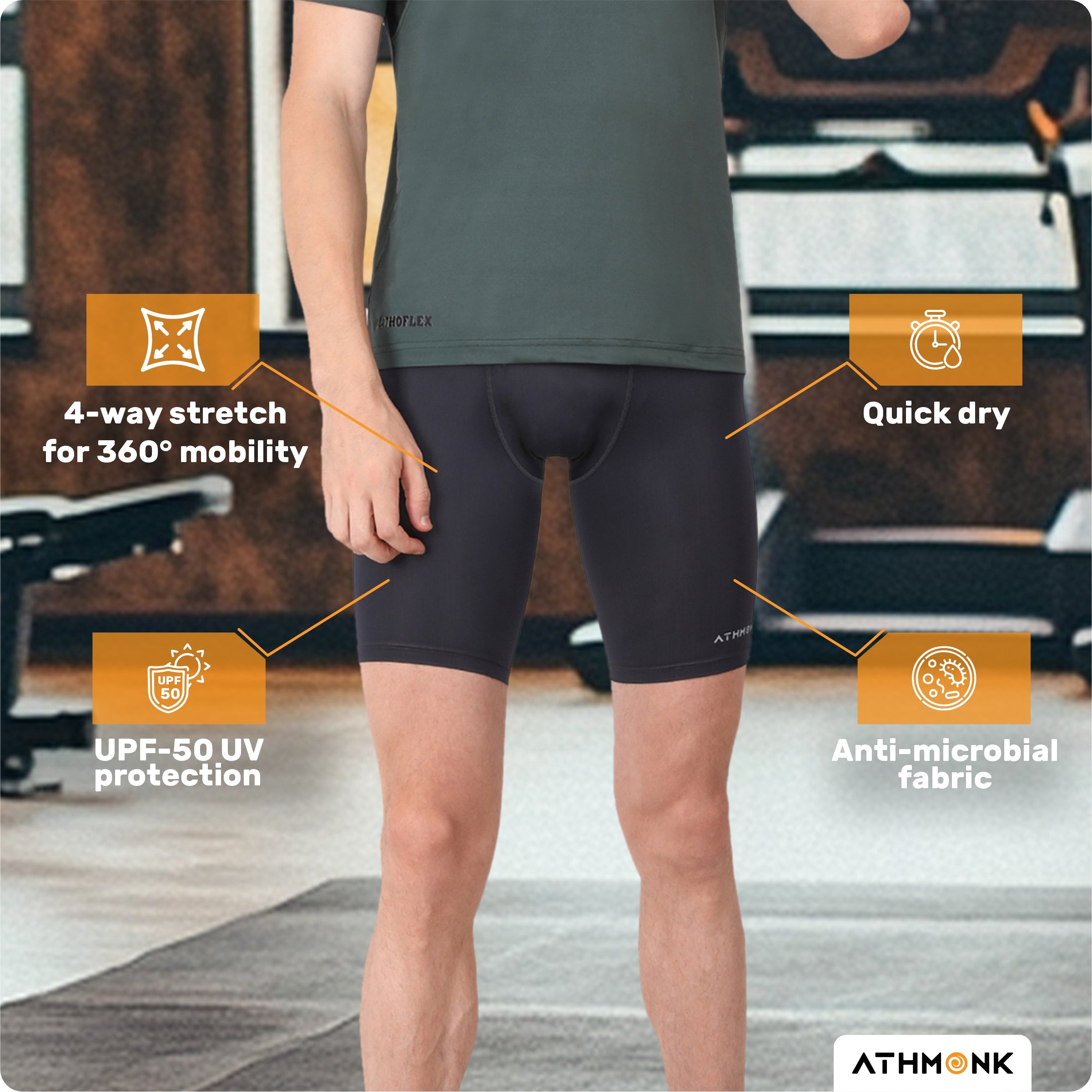 Athmonk 4-Way Lycra Compression Shorts for Men with Phone Pocket | Skin Fit, Non Padded | Cycling Running Workout Gym Cricket Football Sports | Recovery Muscle Support Quick Dry Anti-Chafe