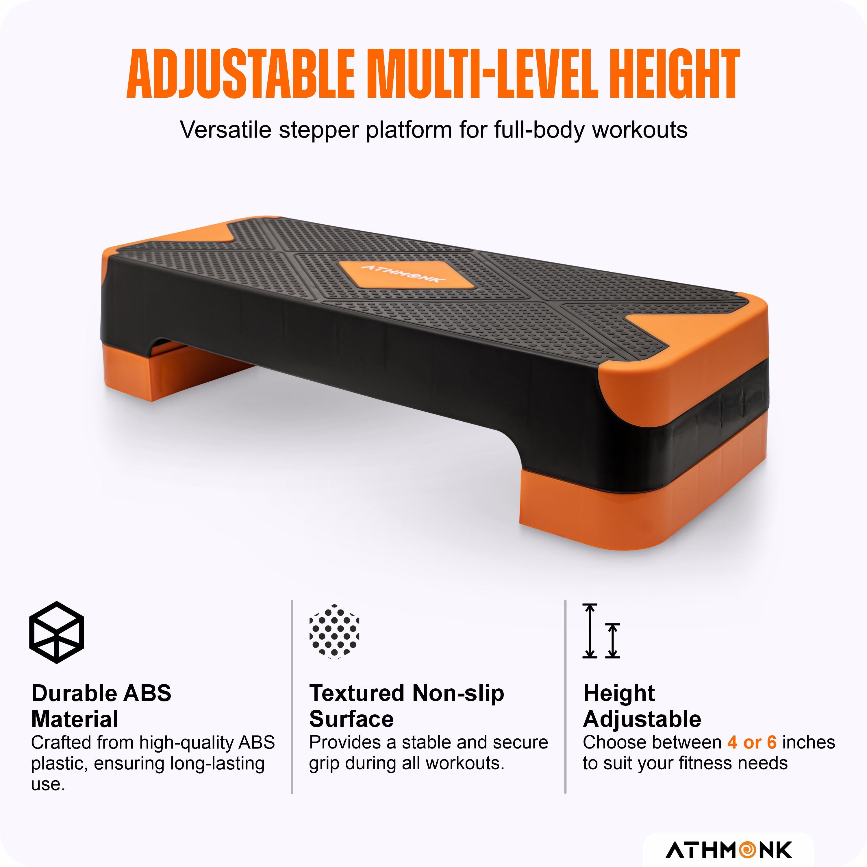 Athmonk Adjustable Aerobic Stepper Ultimate equipment Gym Stepper for Home Workout Enhance Stability, Flexibility, Strength & home Cardio exercise Aerobics Stepper for Women and Men Health Athmonk