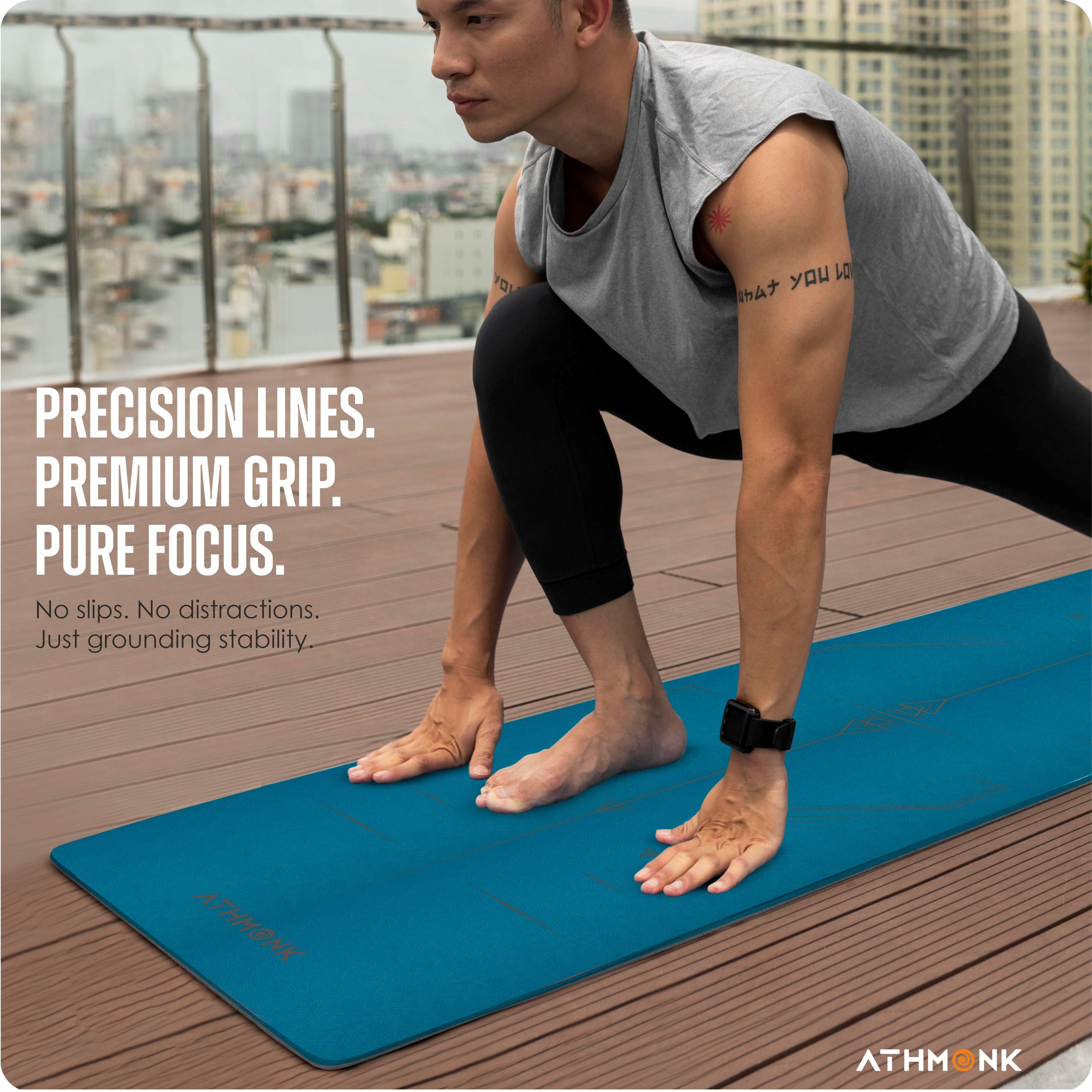 Athmonk Dual Colour TPE Pro Yoga Mat for Woman and Man with Alignment Guide Lines | Home Gym Equipment Exercise Mats for Workout | 6mm Thick Anti Slip Mat for Kids | Big Size with Cover Bag