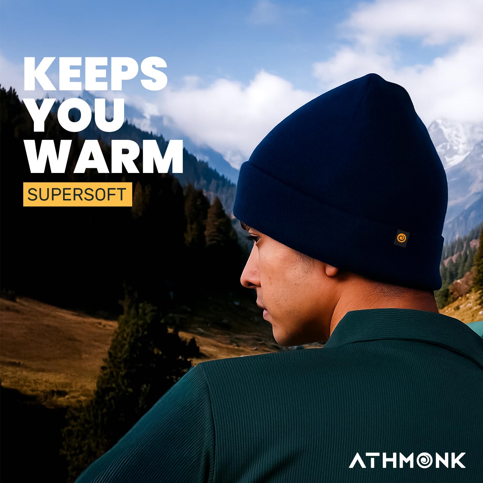 Athmonk Winter Woolen Beanie Cap for Men & Women | Warm Cuff Head Cap for Winters | Cold Weather Hat for Girls & Boys 100% Woollen Fabric Ultra Soft & Cozy | Garam Topi for Man