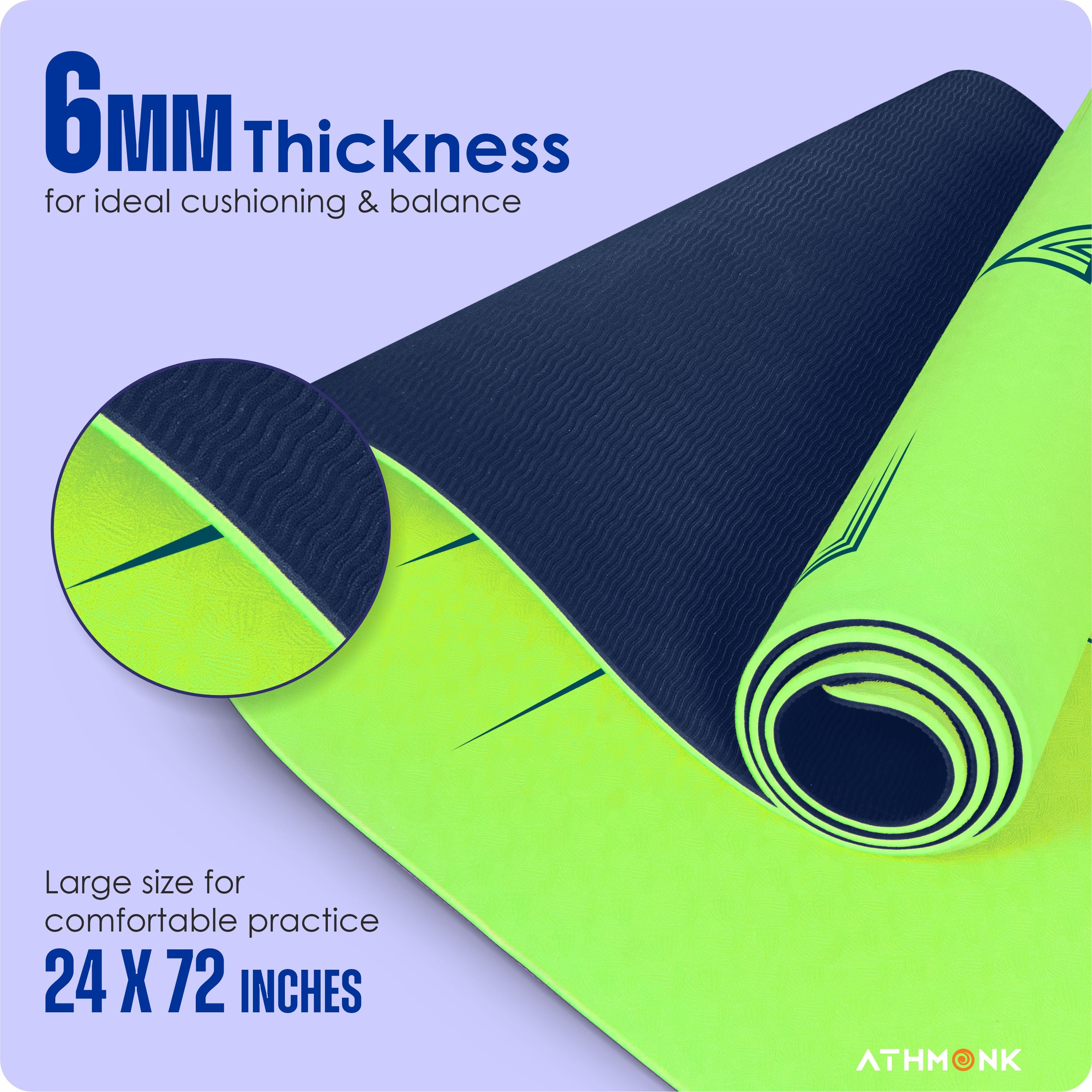 Athmonk Dual Colour TPE Pro Yoga Mat for Woman and Man with Alignment Guide Lines | Home Gym Equipment Exercise Mats for Workout | 6mm Thick Anti Slip Mat for Kids | Big Size with Cover Bag