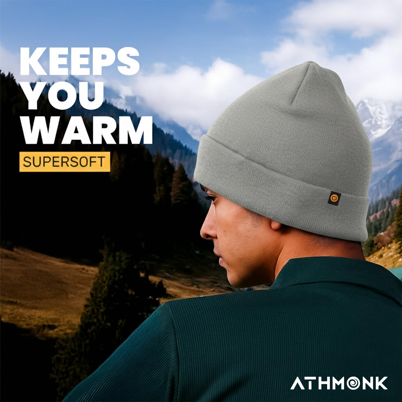 Athmonk Winter Woolen Beanie Cap for Men & Women | Warm Cuff Head Cap for Winters | Cold Weather Hat for Girls & Boys 100% Woollen Fabric Ultra Soft & Cozy | Garam Topi for Man