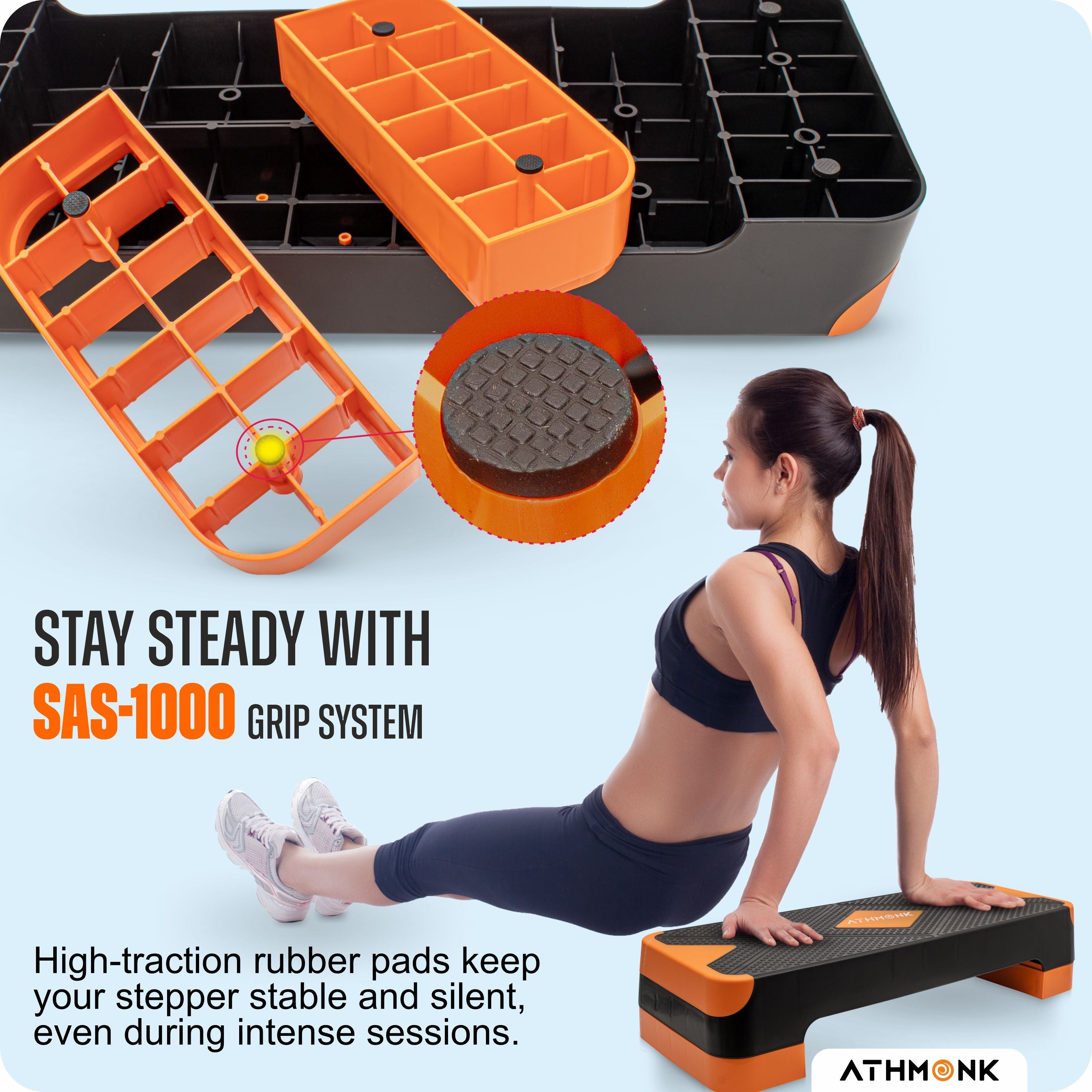 Athmonk Adjustable Aerobic Stepper Ultimate equipment Gym Stepper for Home Workout Enhance Stability, Flexibility, Strength & home Cardio exercise Aerobics Stepper for Women and Men Health Athmonk