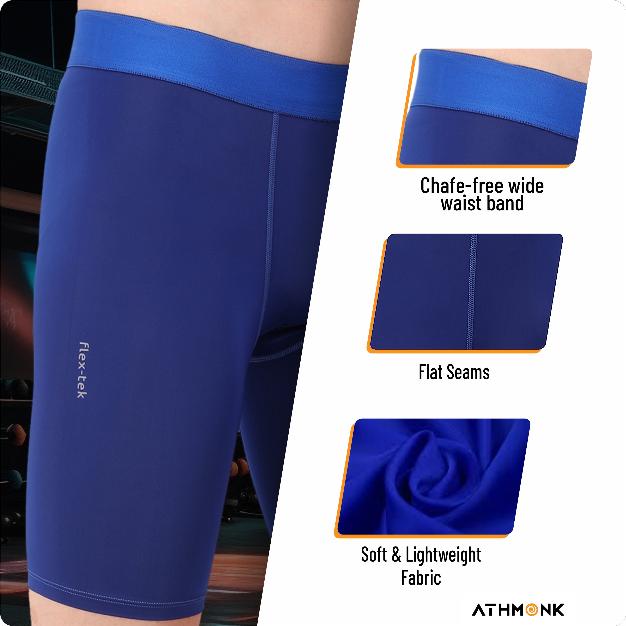 Athmonk 4-Way Lycra Compression Shorts for Men with Phone Pocket | Skin Fit, Non Padded | Cycling Running Workout Gym Cricket Football Sports | Recovery Muscle Support Quick Dry Anti-Chafe