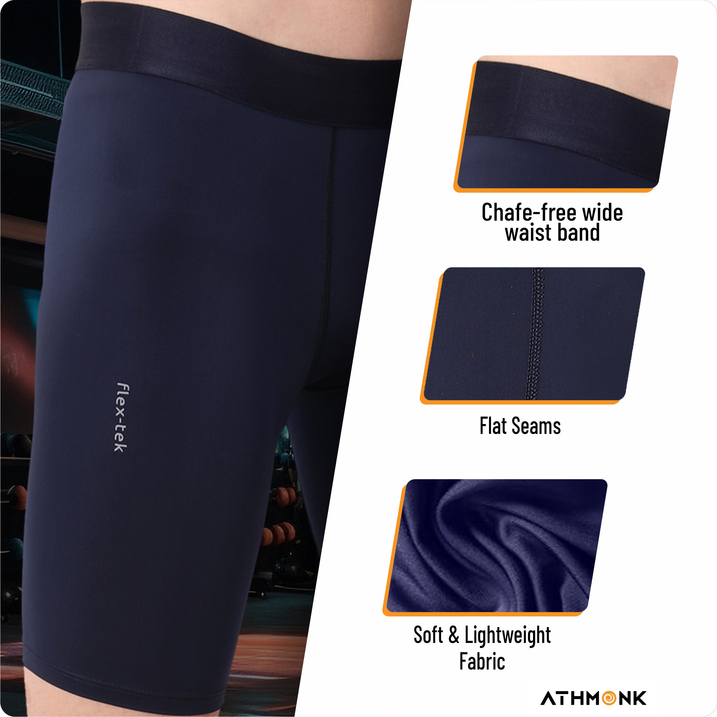 Athmonk 4-Way Lycra Compression Shorts for Men with Phone Pocket | Skin Fit, Non Padded | Cycling Running Workout Gym Cricket Football Sports | Recovery Muscle Support Quick Dry Anti-Chafe