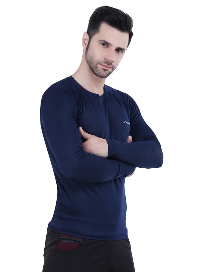 Athmonk Compression T-Shirt Vest Upper Body Shaper for Men Boys Branded - 4-Way Stretch Lycra Fabric - Workout Gym Cricket Running Football Sports Training - Keep Dry Tight Skin Fit - Round Neck