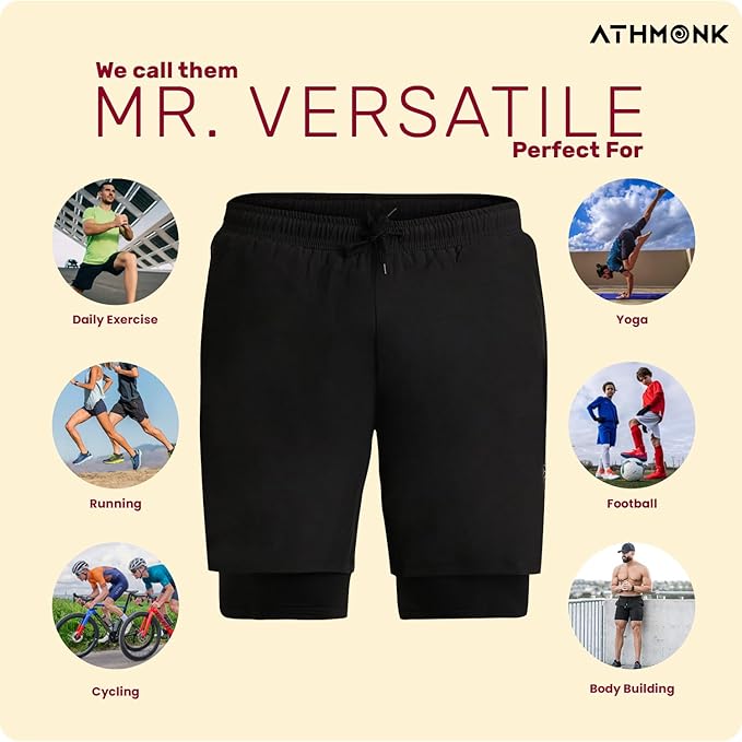Athmonk 2in1 Hybrid Workout Shorts for Men and Women