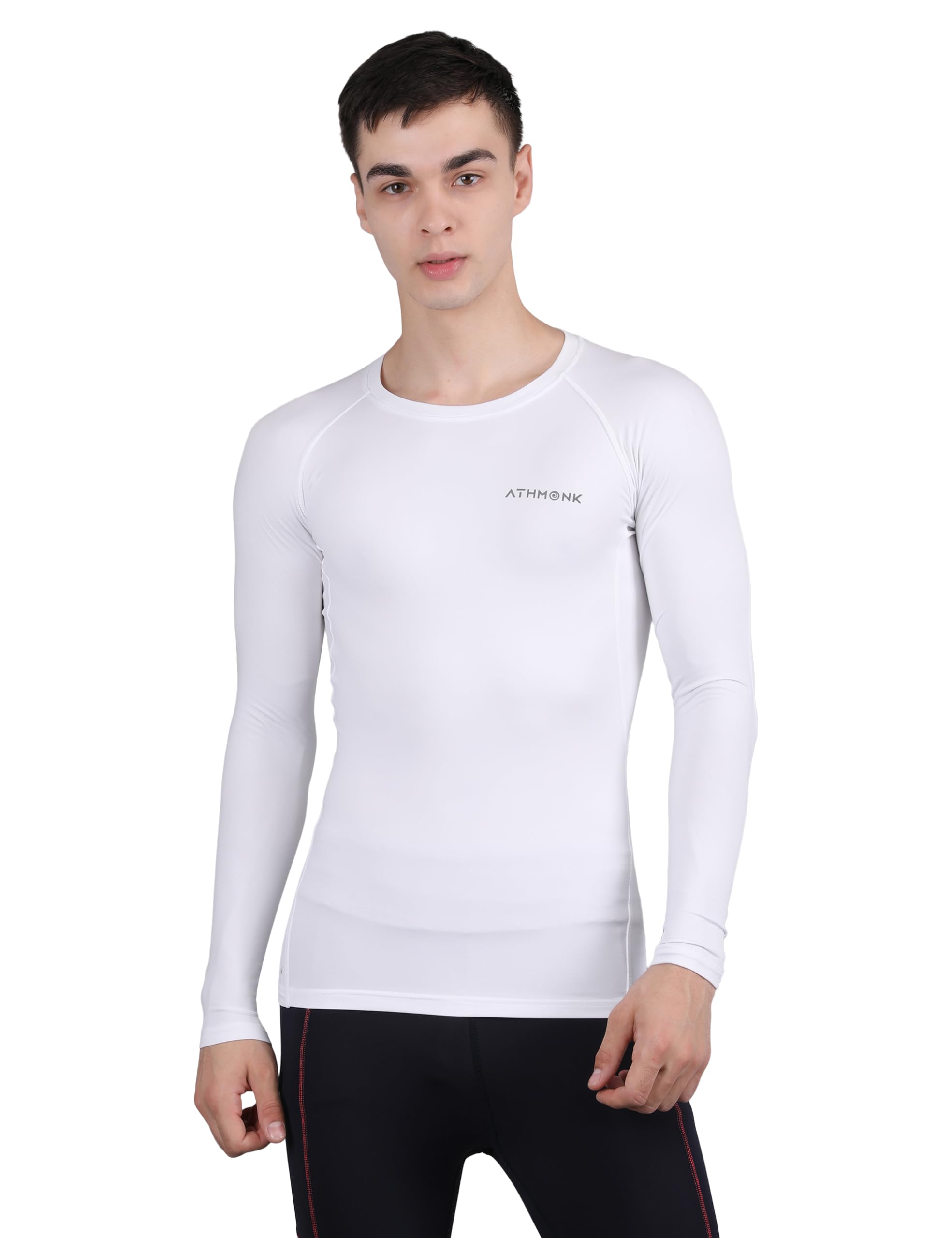 Athmonk Compression T-Shirt Vest Upper Body Shaper for Men Boys Branded - 4-Way Stretch Lycra Fabric - Workout Gym Cricket Running Football Sports Training - Keep Dry Tight Skin Fit - Round Neck