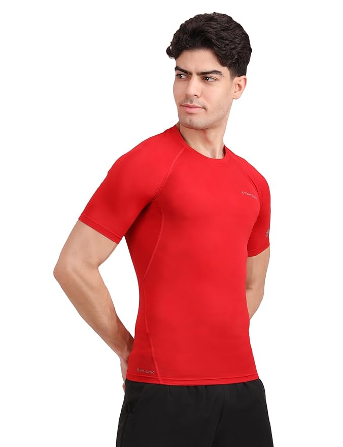 Athmonk Compression T-Shirt Vest Body Shaper Half Sleeve for Men Boys Branded - Nylon Lycra Fabric - Workout Gym Cricket Football Sports Training - Keep Dry Tight Skin Fit - Round Neck