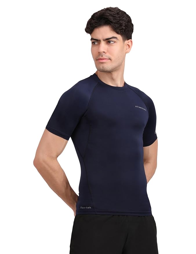 Athmonk Compression T-Shirt Vest Body Shaper Half Sleeve for Men Boys Branded - Nylon Lycra Fabric - Workout Gym Cricket Football Sports Training - Keep Dry Tight Skin Fit - Round Neck