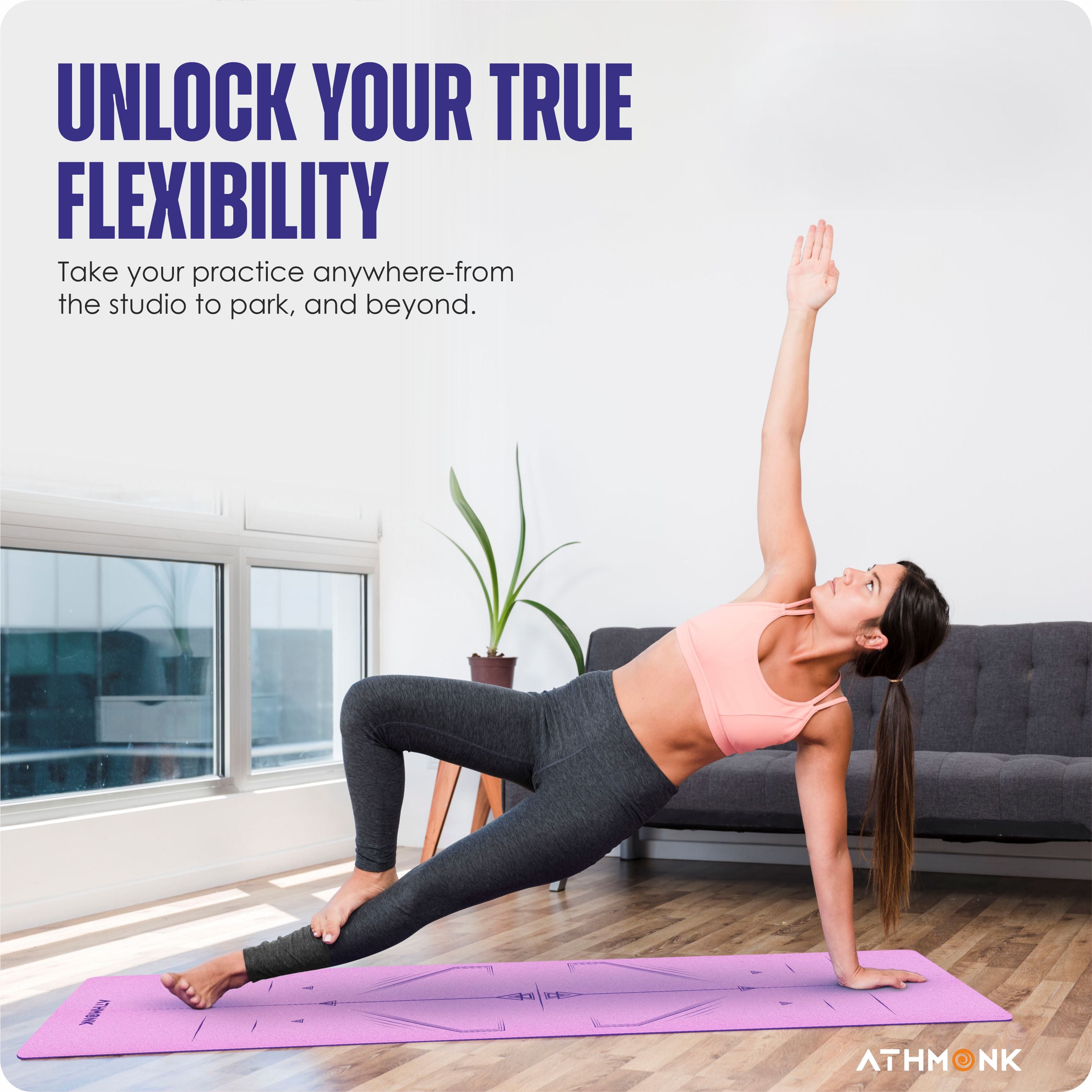 Athmonk Dual Colour TPE Pro Yoga Mat for Woman and Man with Alignment Guide Lines | Home Gym Equipment Exercise Mats for Workout | 6mm Thick Anti Slip Mat for Kids | Big Size with Cover Bag