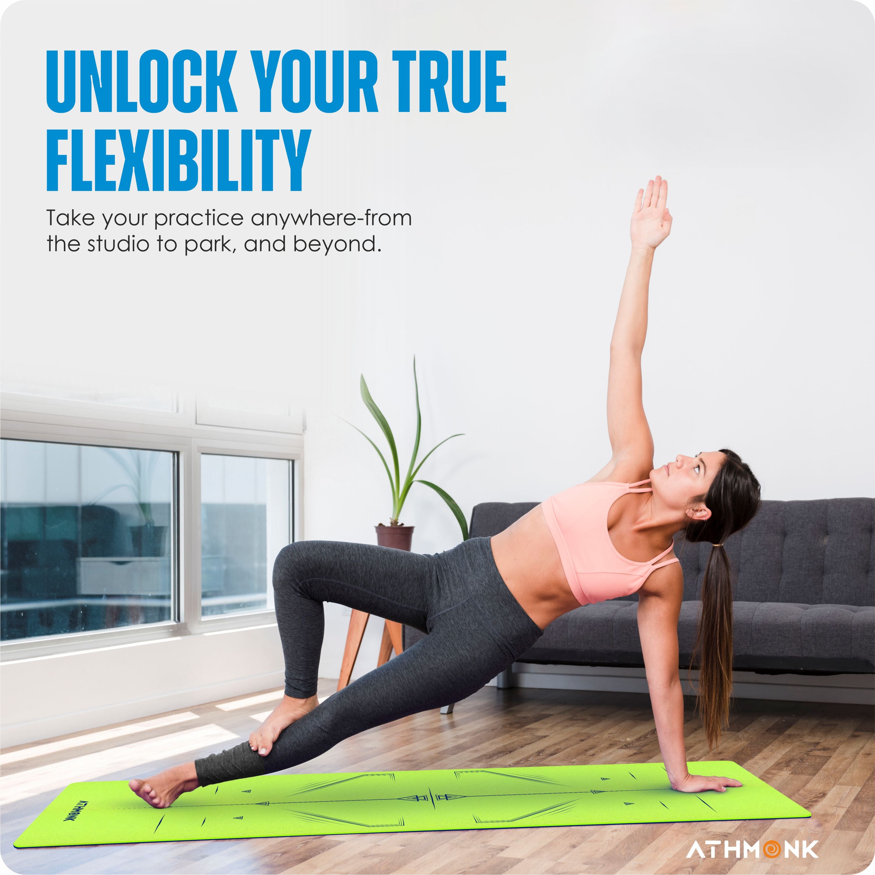 Athmonk Dual Colour TPE Pro Yoga Mat for Woman and Man with Alignment Guide Lines | Home Gym Equipment Exercise Mats for Workout | 6mm Thick Anti Slip Mat for Kids | Big Size with Cover Bag