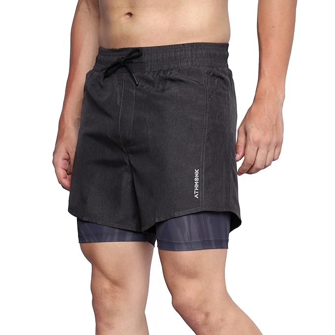 Athmonk Rapid-Dry 2-in-1 Running Shorts with Printed Lining