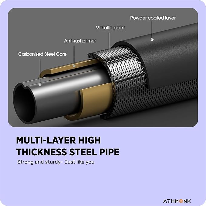 Athmonk No Screw Pull Up Bar Rod for Home Door Mounted - Hanging Exercise Equipment Gym Workout for Men Women - Height Increase Kids - 200kg Load - 75-110 cm Adjustable - Heavy Duty Carbonised Steel