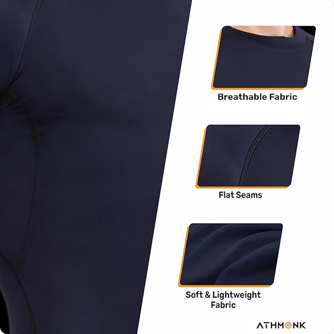 Athmonk Compression T-Shirt Vest Body Shaper Half Sleeve for Men Boys Branded - Nylon Lycra Fabric - Workout Gym Cricket Football Sports Training - Keep Dry Tight Skin Fit - Round Neck