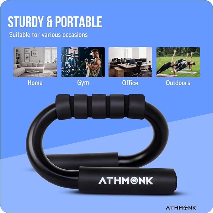 Athmonk Push Up Bar Double Handle Steel For Home Gym Exercise Equipment Men & Women - Parallel Pair Set Kit - Foam Grip