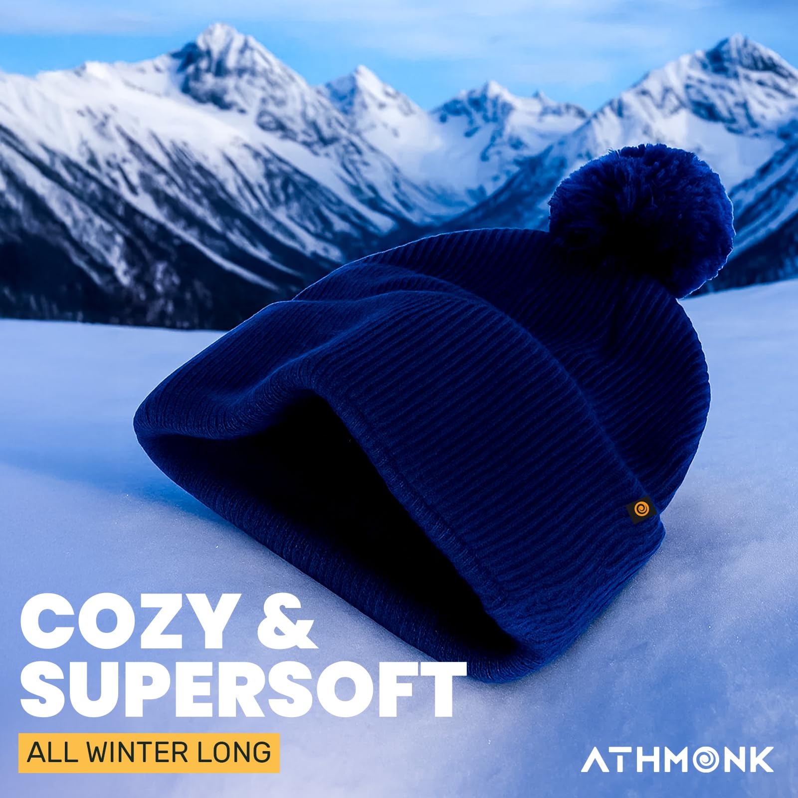 Athmonk Winter Woolen Beanie Cap for Men & Women with Pom | Stylish Head Cap for Winters | Cold Weather Hat for Girls & Boys | 100% Woollen Fabric Ultra Soft & Cozy | Garam Topi for Man |