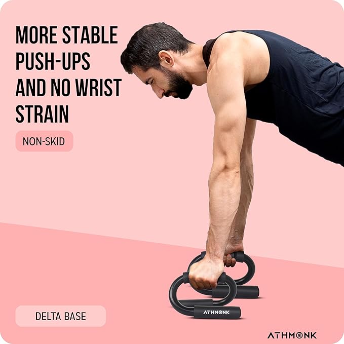 Athmonk Push Up Bar Double Handle Steel For Home Gym Exercise Equipment Men & Women - Parallel Pair Set Kit - Foam Grip
