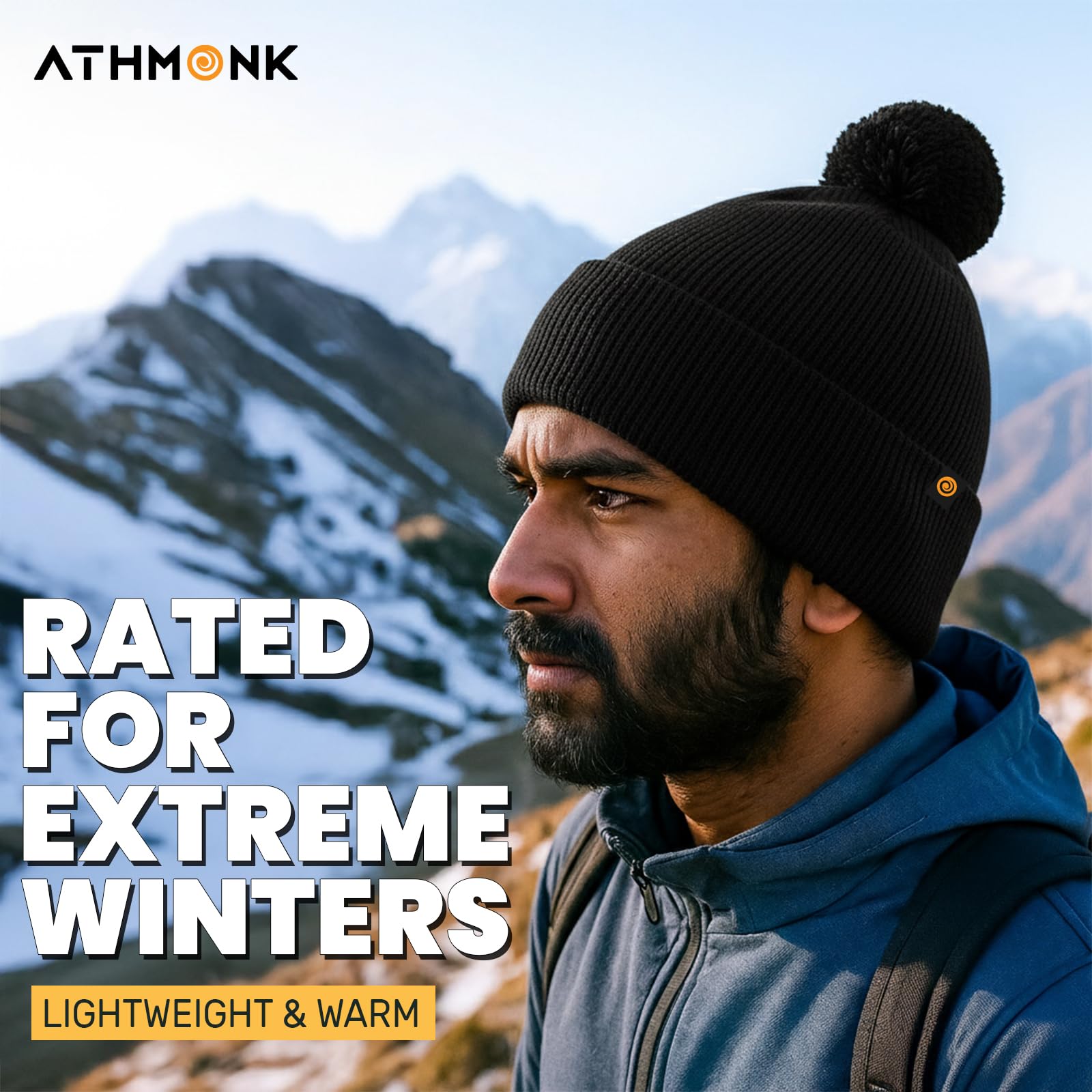 Athmonk Winter Woolen Beanie Cap for Men & Women with Pom | Stylish Head Cap for Winters | Cold Weather Hat for Girls & Boys | 100% Woollen Fabric Ultra Soft & Cozy | Garam Topi for Man |