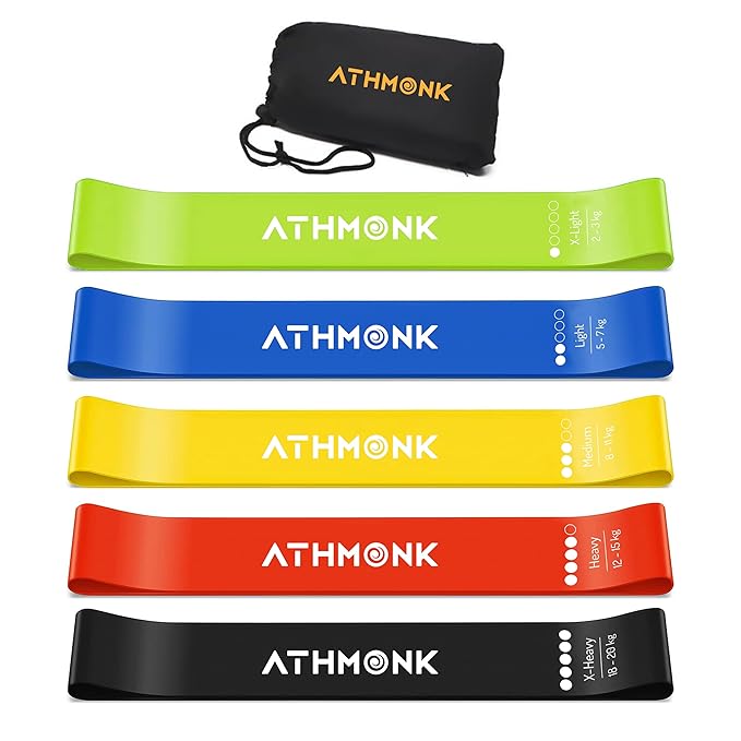 Athmonk Mini Loop Resistance Band for Workout for Men Women - Gym Rubber Elastic Band - Set of 5
