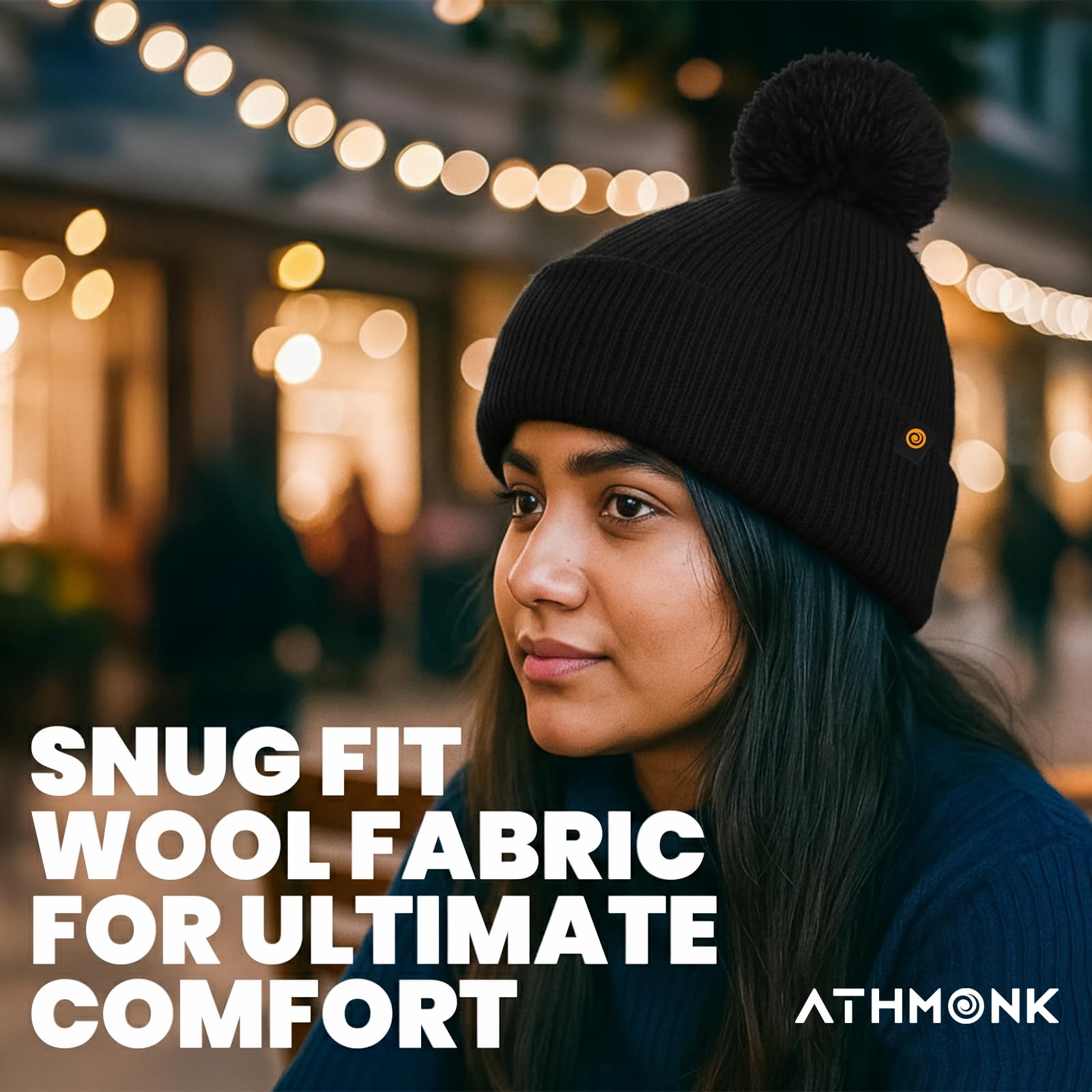 Athmonk Winter Woolen Beanie Cap for Men & Women with Pom | Stylish Head Cap for Winters | Cold Weather Hat for Girls & Boys | 100% Woollen Fabric Ultra Soft & Cozy | Garam Topi for Man |