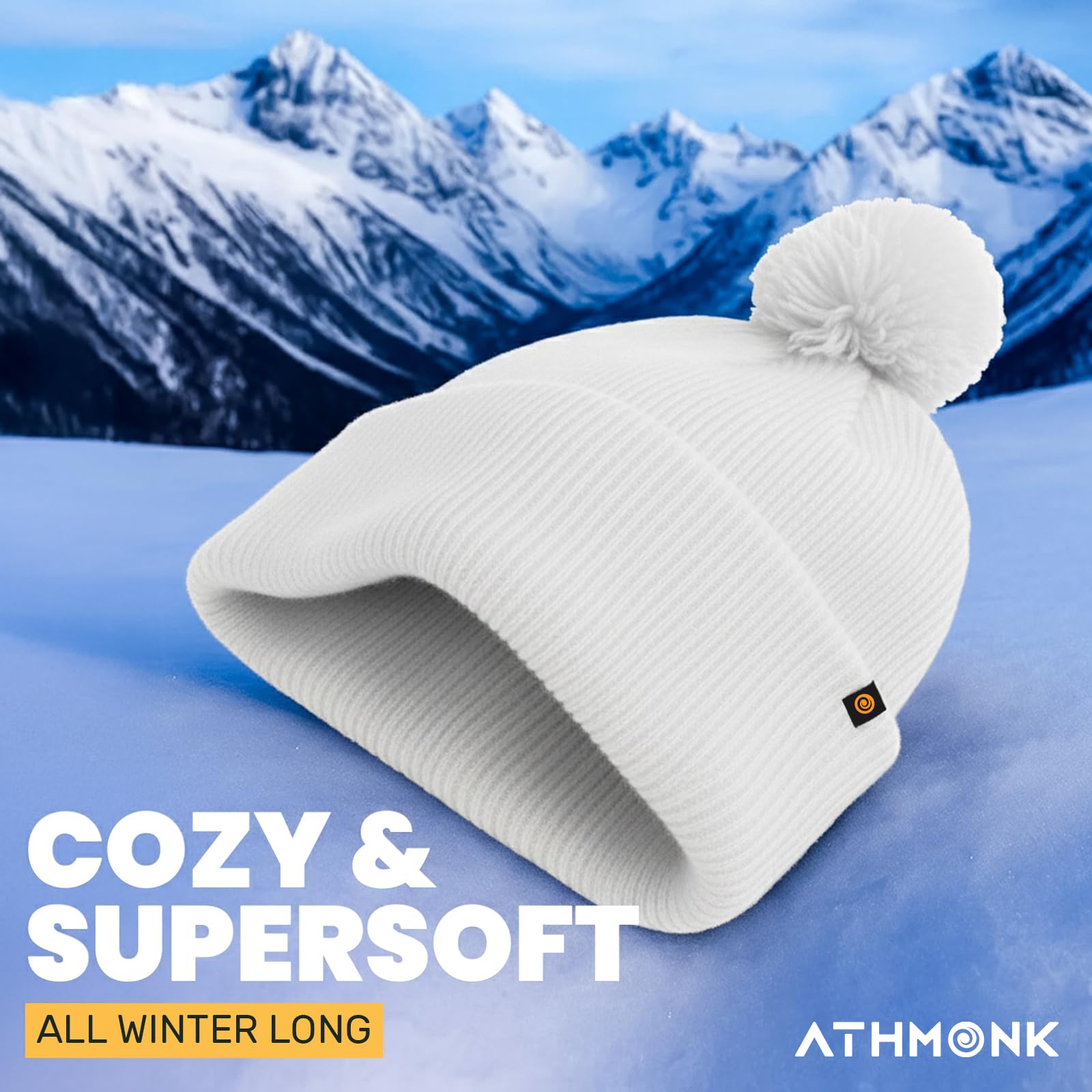 Athmonk Winter Woolen Beanie Cap for Men & Women with Pom | Stylish Head Cap for Winters | Cold Weather Hat for Girls & Boys | 100% Woollen Fabric Ultra Soft & Cozy | Garam Topi for Man |