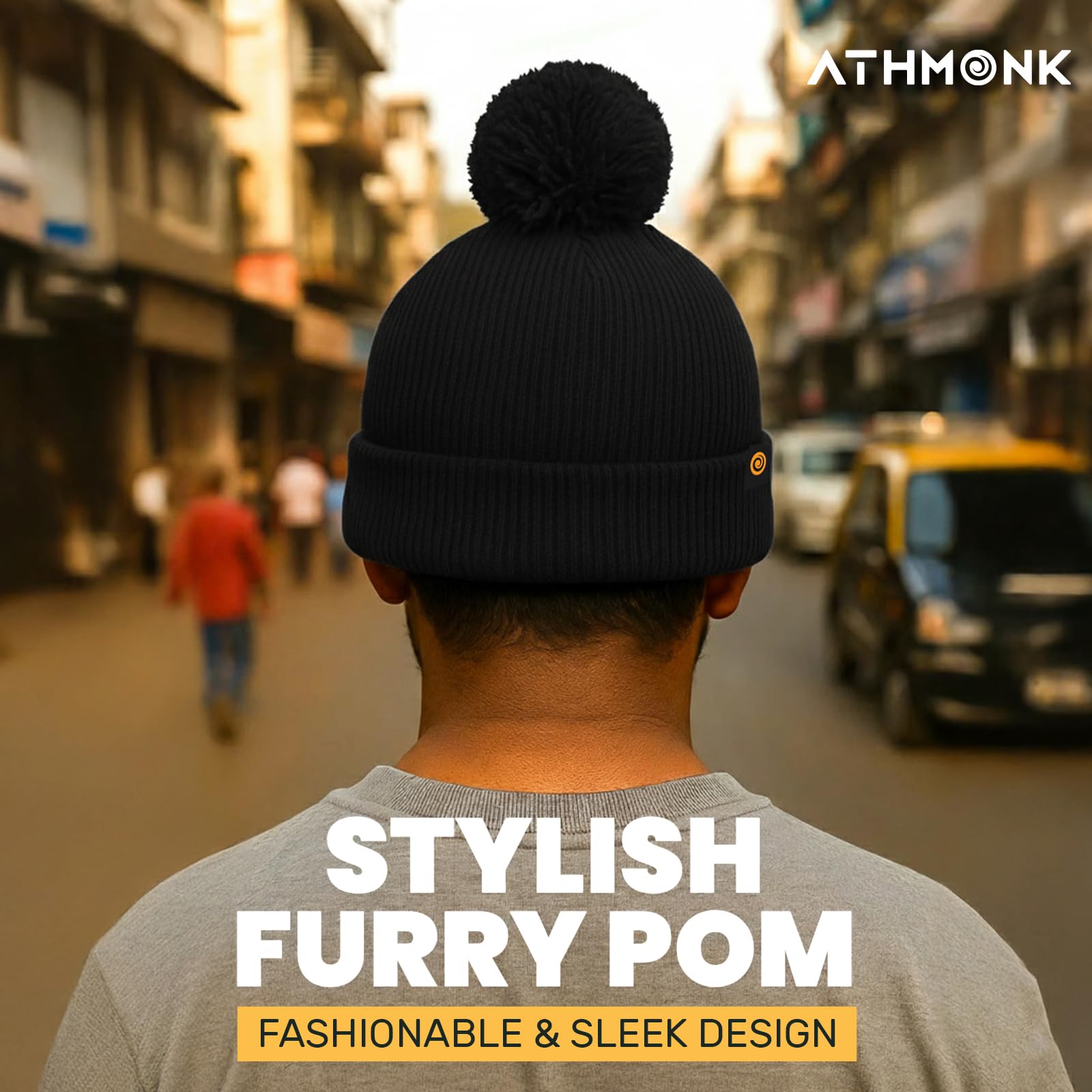 Athmonk Winter Woolen Beanie Cap for Men & Women with Pom | Stylish Head Cap for Winters | Cold Weather Hat for Girls & Boys | 100% Woollen Fabric Ultra Soft & Cozy | Garam Topi for Man |