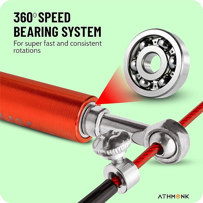 Athmonk Steel Wire High Speed Skipping Rope For Men & Women - Jumping Rope For Exercise - Metal Handle - Tangle Free 10ft Long Adjustable
