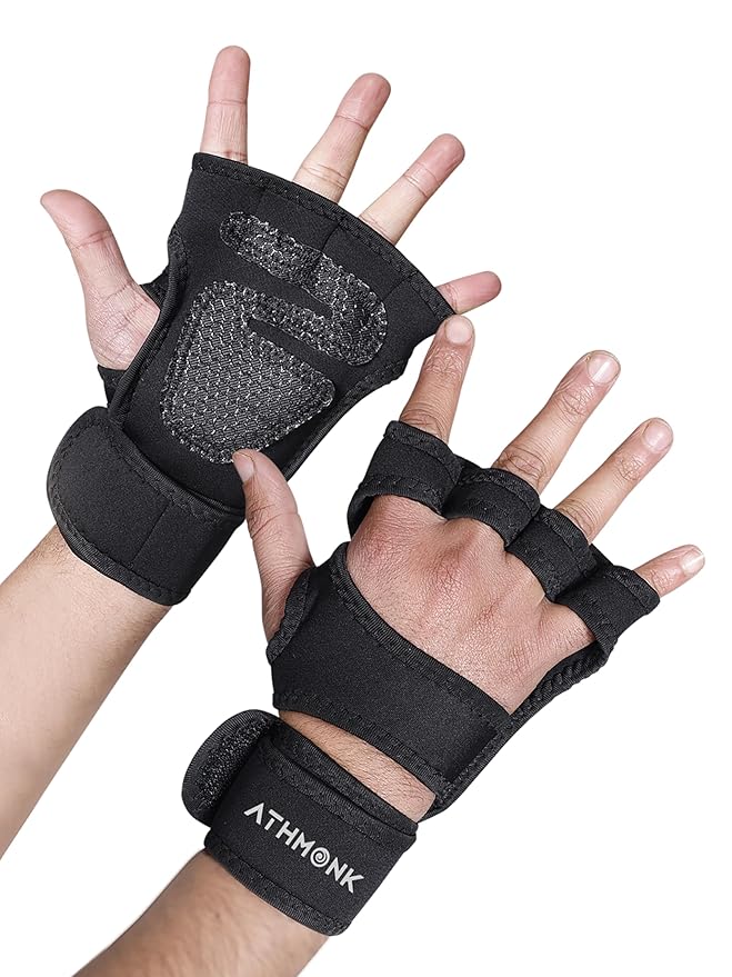 Athmonk Gym Gloves for Men Women with Wrist Supporter Wrap Strap F