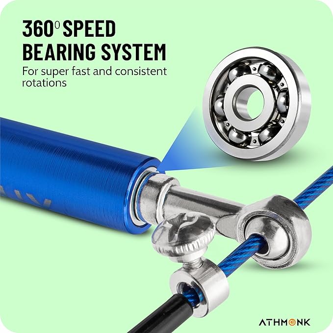 Athmonk Steel Wire High Speed Skipping Rope For Men & Women - Jumping Rope For Exercise - Metal Handle - Tangle Free 10ft Long Adjustable