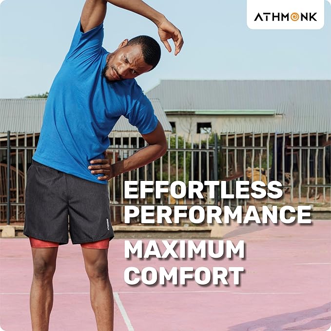 Athmonk Rapid-Dry 2-in-1 Running Shorts with Printed Lining