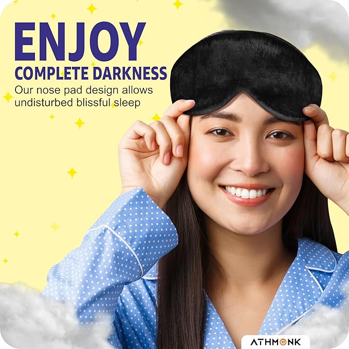 Athmonk Luxury Velvet Extra-Wide Sleeping Eye Mask Blind Fold - Velcro Strap