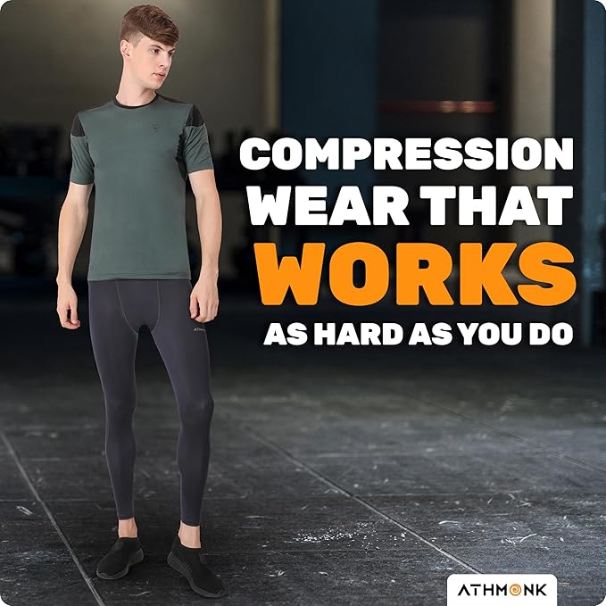 Athmonk Compression Nylon Lycra Lower Leggings Tights Yoga Pants for Men