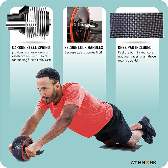 Athmonk Abs Wheel Exerciser Home Gym Equipment For Men Women - Plank Exercise Ab Roller Automatic Rebound