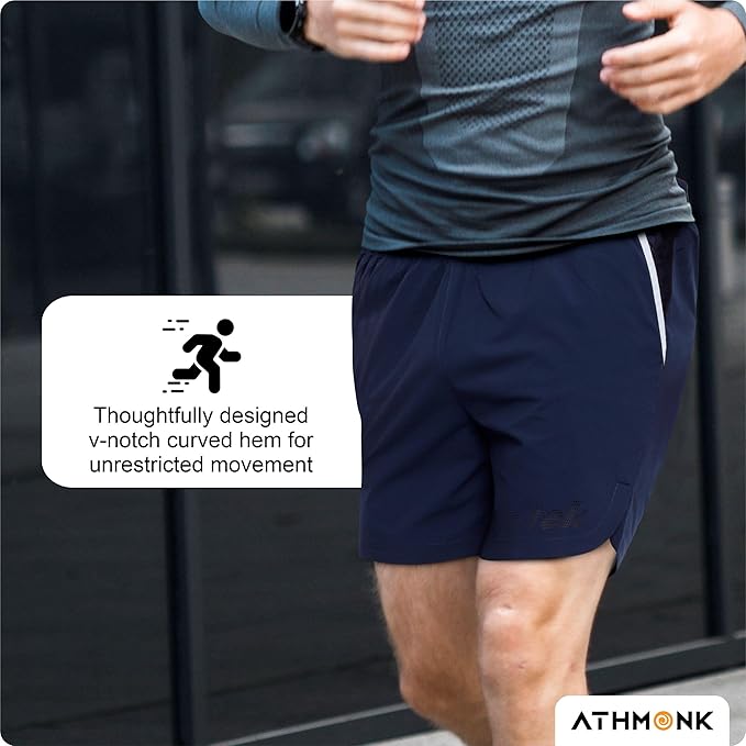 Athmonk Flotek Quick Dry Running Activewear Shorts for Men with Phone Zipper Back Pockets
