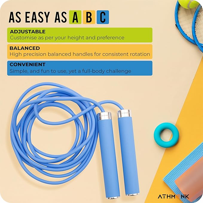 Athmonk Thick Skipping Rope For Men & Women - Jumping Rope For Exercise - Anti-Slip Handle - Tangle Free 10ft Long Adjustable PVC Rope