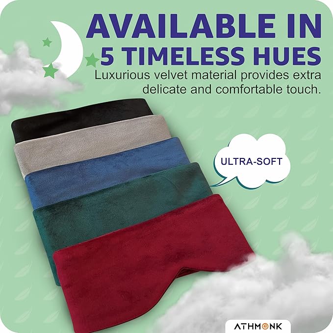 Athmonk Luxury Velvet Extra-Wide Sleeping Eye Mask Blind Fold - Velcro Strap