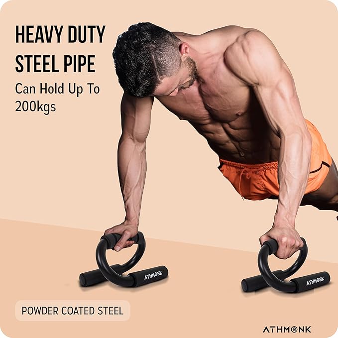 Athmonk Push Up Bar Double Handle Steel For Home Gym Exercise Equipment Men & Women - Parallel Pair Set Kit - Foam Grip