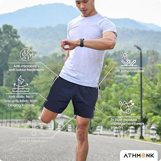 Athmonk Flotek Quick Dry Running Activewear Shorts for Men with Phone Zipper Back Pockets