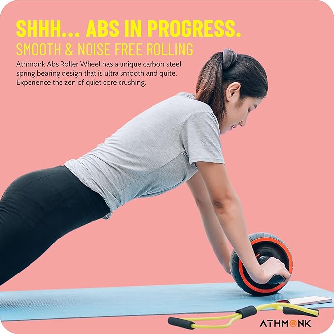 Athmonk Abs Wheel Exerciser Home Gym Equipment For Men Women - Plank Exercise Ab Roller Automatic Rebound