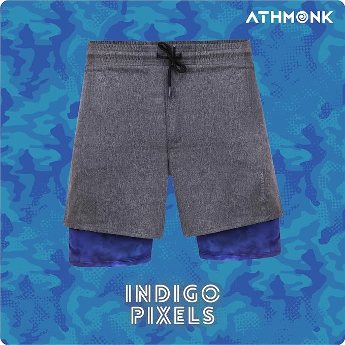 Athmonk Rapid-Dry 2-in-1 Running Shorts with Printed Lining