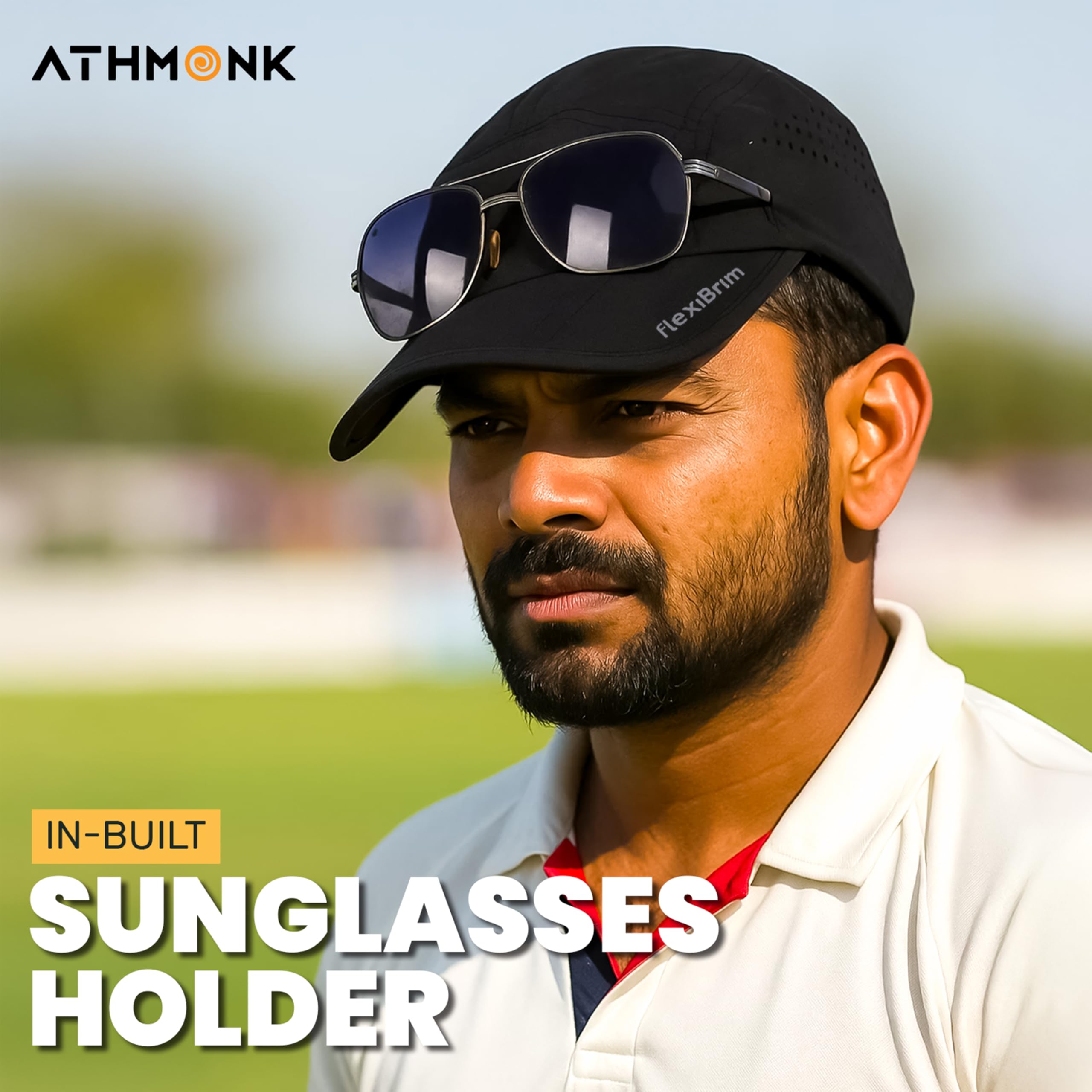 Athmonk FlexiBrim Foldable Sports Cap for Man & Woman with Carry Pouch | Men's Cap for Running, Gym, Rain, Summer | Super Portable, Fits in Pocket Cap with Ventilation Holes | Adjustable Size, Black