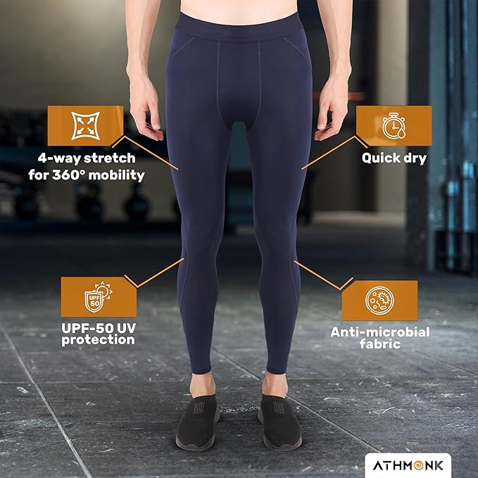 Athmonk Compression Nylon Lycra Lower Leggings Tights Yoga Pants for Men